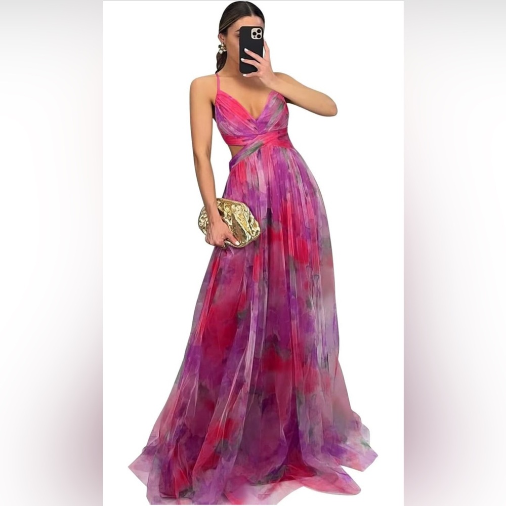 Elegant Pink and Purple Evening Gown